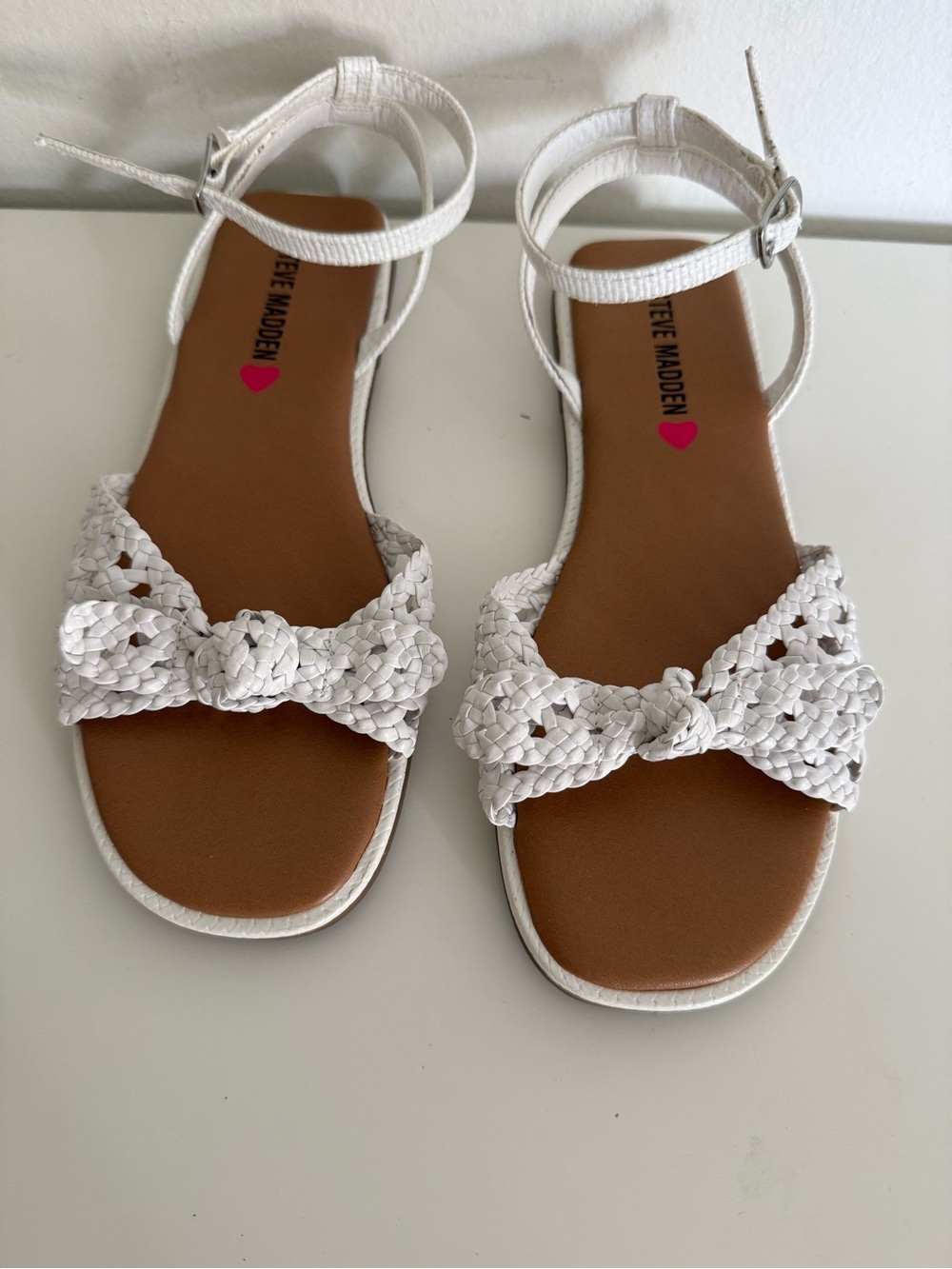 Steve Madden White Braided Bow Ankle-Strap Sandals